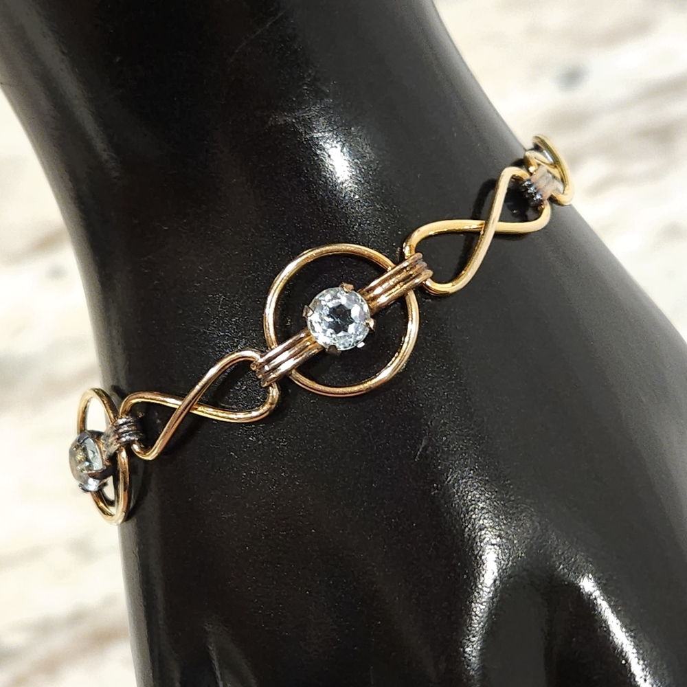 Vintage Amco 10k Gold Plated Sterling Silver Bracelet Faux Topaz Blue Crystal